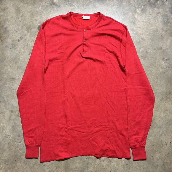 Vintage 80s LL Bean Red Henley Wool Blend Fall Shirt - Picture 1 of 3